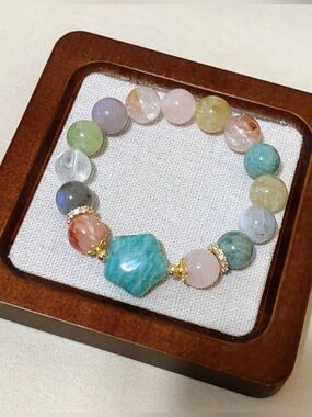 Handmade Summer Natural Multicolor Gemstone Beaded Bracelet with Unique Charm